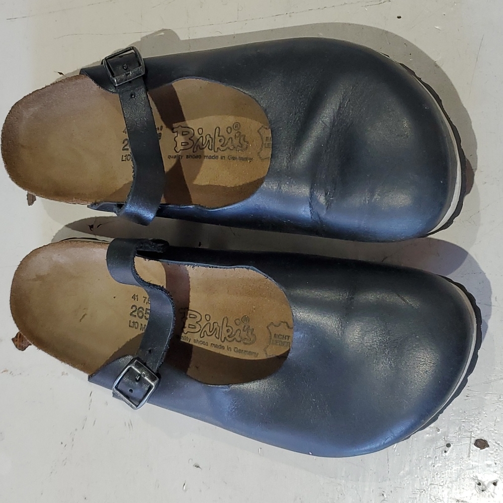 Birki's Black Leather Slip-On Clog/Flat, Size 41